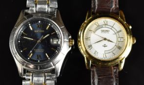 Two Seiko gentleman's wristwatches comprising Kinetic ref. 5M42-0849 with date aperture, gold