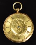 Vassali of Scarborough 18ct gold open faced pocket watch with gold dial, hands and Roman numerals,