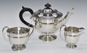 George V hallmarked silver three piece tea set, Sheffield 1933, maker Viner's Ltd, length of