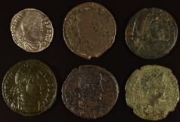 Imperial Roman coinage AD363-364 Jovian silver coin, 15mm diameter, together with 5 bronze