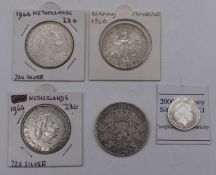 Six various 19thC and 20thC silver coins to include 1860 Frankfurt Freie Stadt XXX Ein Pfund, 1870
