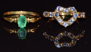 Two 9ct gold rings, one set with an oval cut emerald the other one iolite, 4.1g, size N
