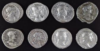 Roman Imperial coinage Adoptive Emperors AD96-138 Hadrian eight silver Denarius, various reverses,