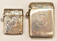 Two hallmarked silver vesta cases, one Victorian, Birmingham 1900, maker Smith & Bartlam, the other,