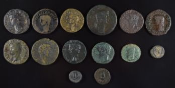 Roman Imperial coinage Julio-Claudian Dynasty 27BC-AD69 Claudius fourteen bronze coins comprising