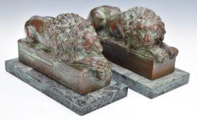 Pair of bronze or similar bookends formed as lions after Canova, L20.5cm