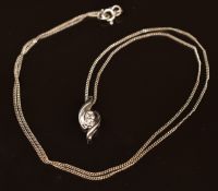 A 9ct white gold necklace set with diamonds, 2.4g