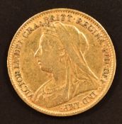 Queen Victoria 1898 veiled head gold half sovereign