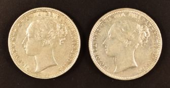Queen Victoria 1870 shilling die 15, together with an 1871 example die 13, both AEF