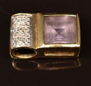 A 9k gold pendant set with an amethyst and diamonds, 1.8g