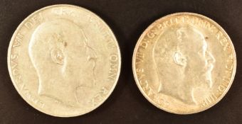 Edward VII 1902 florin, VF-EF, together with a 1909 half crown, VF