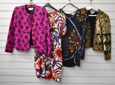Four pieces of c1980s vintage designer clothing comprising an Yves Saint Laurent Rive Gauche jacket,
