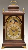 Late 18thC mahogany bracket clock with verge escapement, moon phase and alarm functions, the case