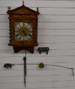 Edm Clement, Exon hooded wall clock, probably converted from a longcase clock, the brass dial with