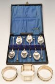 Cased set of Victorian hallmarked silver teaspoons, London 1882, together with three various