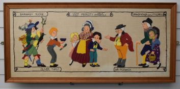 Charles Dickens interest felt picture depicting various named characters, 41 x 95cm