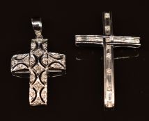 A palladium pendant set with diamonds (2g) and a 9k white gold cross pendant set with diamonds, 3.