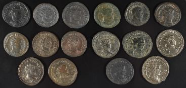 Roman Imperial coinage The Tetrachy AD285-307 Diocletian sixteen bronze coins, diameter 21-25mm