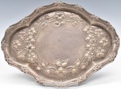 George V hallmarked silver dressing table tray with embossed Art Nouveau decoration, Birmingham
