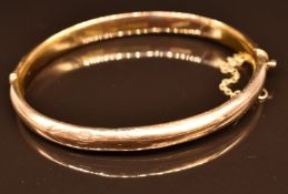 Victorian 9ct gold bangle, 9.1g, 5.8 x 4.8cm
