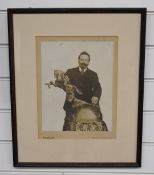 Samuel Cody portrait photograph with the trophy he received in 1909 for a flight near Farnborough,