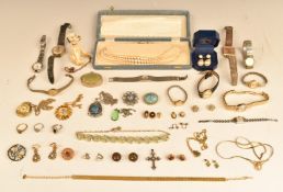 A collection of costume jewellery including necklaces, vintage brooches, Timex watch, etc