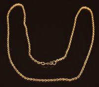 A 9ct gold rope twist necklace, 10.1g, 50cm long