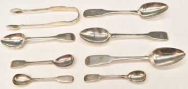 William IV and later Irish hallmarked silver Fiddle pattern cutlery comprising three dessert spoons,
