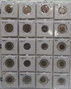 A large collection of English silver threepences Willian IV onwards, includes young head Victoria,