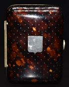 Late 19th/early 20thC French silver inlaid piqué purse with polka dot/vacant cartouche decoration