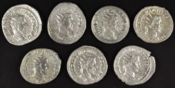 Roman Imperial coinage Military Anarchy AD235-270 Philip I seven silver Antoninianus, diameter 20mm