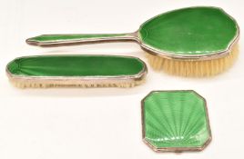 Art Deco green guilloché enamel hallmarked silver compact, width 7cm, Birmingham 1935, maker