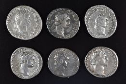 Roman Imperial coinage Flavian Dynasty AD69-96 Domitian six silver Denarius, various reverses,
