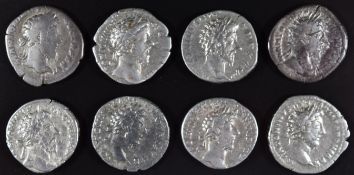 Roman Imperial coinage The Antonines AD138-193 Marcus Aurelius eight silver Denarius, various