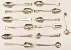 Ten Georgian and later hallmarked silver Old English pattern teaspoons including a bright cut