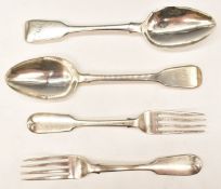 Pair of Victorian hallmarked silver Fiddle pattern table forks, London 1849, maker Elizabeth