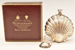 Novelty white metal shell shaped perfume bottle with 925 Italian silver marks, height 8cm,