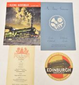 LNER Flying Scotsman luggage label, two British Railways Flying Scotsman menus and Flying