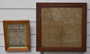 Georgian tapestry sampler by Mark Cartwright, Worcestershire 1812, 30 x 30cm, together with a
