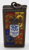 Hallmarked silver vesta decorated with enamel decoration depicting the 1887 Jubilee crest by Sampson