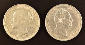 William IV 1836 shilling GVF, together with a Queen Victoria 1874 shilling, die 40, GVF