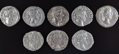 Roman Imperial coinage The Antonines AD138-193 Commodus eight silver Denarius, various reverses,