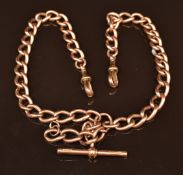 A 9ct gold double Albert/fob chain, 56.3g, 41cm long