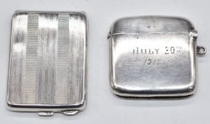 Two hallmarked silver vesta cases, one Chester 1907, maker Colen Hewer Cheshire, also marked Luno'