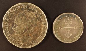 1930 2½ Gilder coin, together with an 1822 one sixteenth of a dollar George IV British West Indies