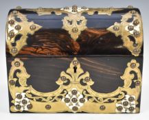 Victorian brass overlaid domed coromandel stationery box/casket with fitted interior, W19 x D11 x