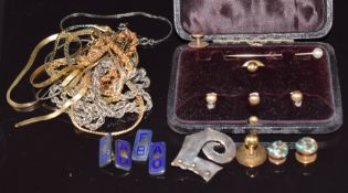 Victorian pair of yellow metal studs set with turquoise, 15ct gold stud (1.5g), 9ct gold stud (