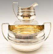 Georgian hallmarked silver sugar bowl and milk jug, London 1803, maker's mark rubbed, length of