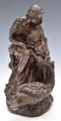 Bronze figural group of a mother and child with swan, H25cm