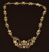 Austro-Hungarian necklace set with emeralds and rose cut diamonds, 40cm long